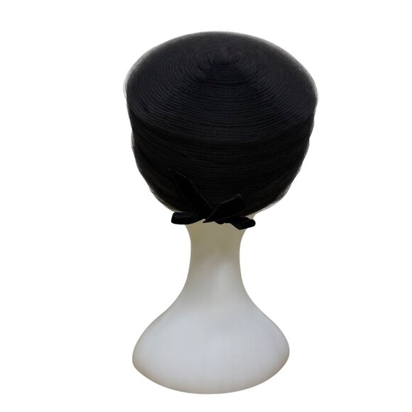 Black Womens Mesh Formal Pillbox Hat With Bow & Netting Elegant Vintage Style main image 5